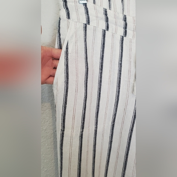 💚5/$25 Per Se Linen Blend Striped Cream & Navy Wide Leg Casual Pants Size Small - Picture 3 of 8
